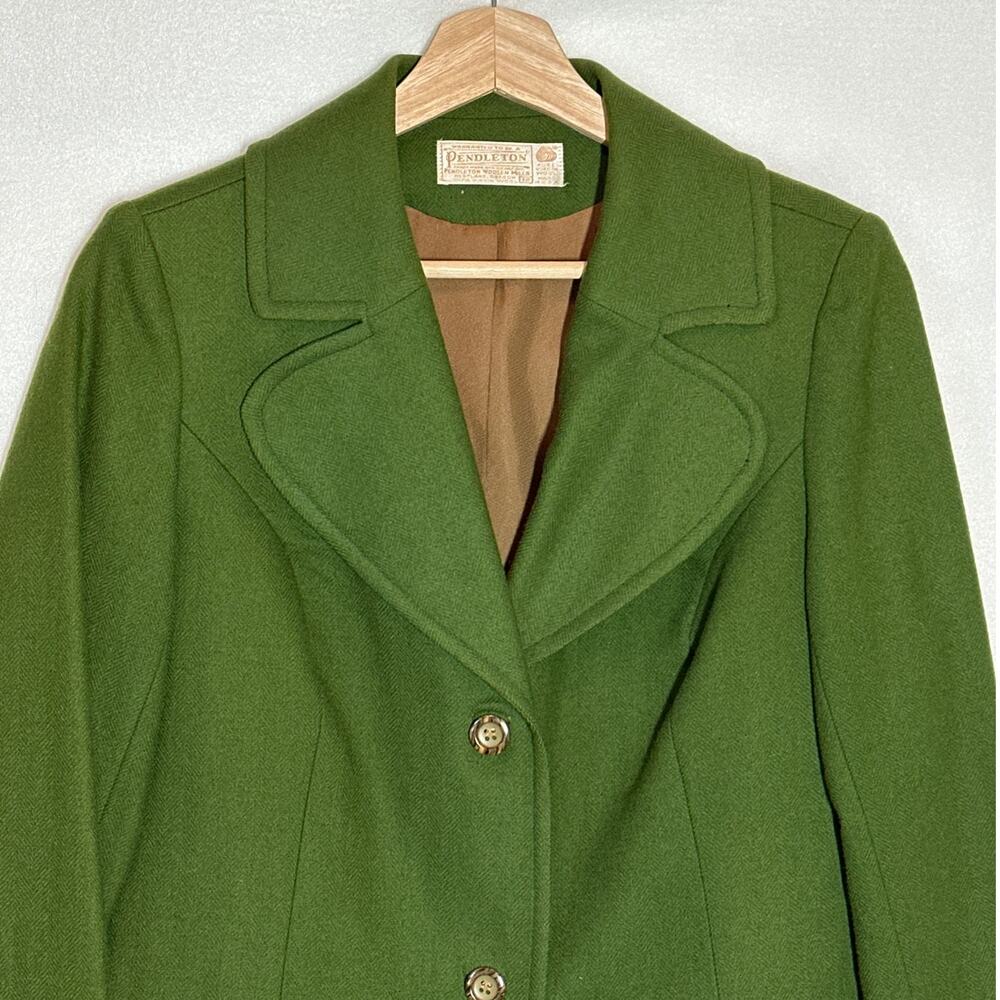 Vintage Pendleton Women’s 2-Button Virgin Wool Blazer Green Made in USA Sz 12 - Picture 2 of 15